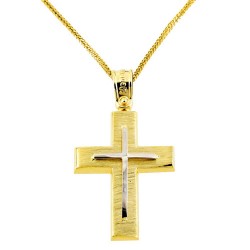 Χρυσός σταυρός Κ14 με αλυσίδα